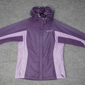 Columbia Interchange Rain Jacket Womens L Purple Colorblock Hooded Shell